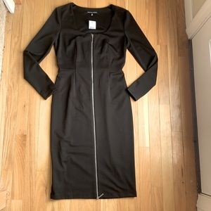 NWT SAKS FIFTH AVENUE GORGEOUS BLACK LINED FITTED DRESS,WORKING ZIPPERS